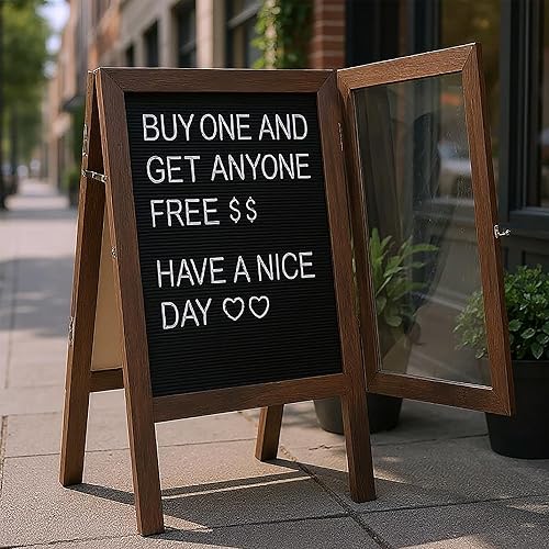 lesolar Tablero de letras de fieltro de doble cara, tableros de letras intercambiables cerrados de 36 x 20 pulgadas, tablero de menú de madera