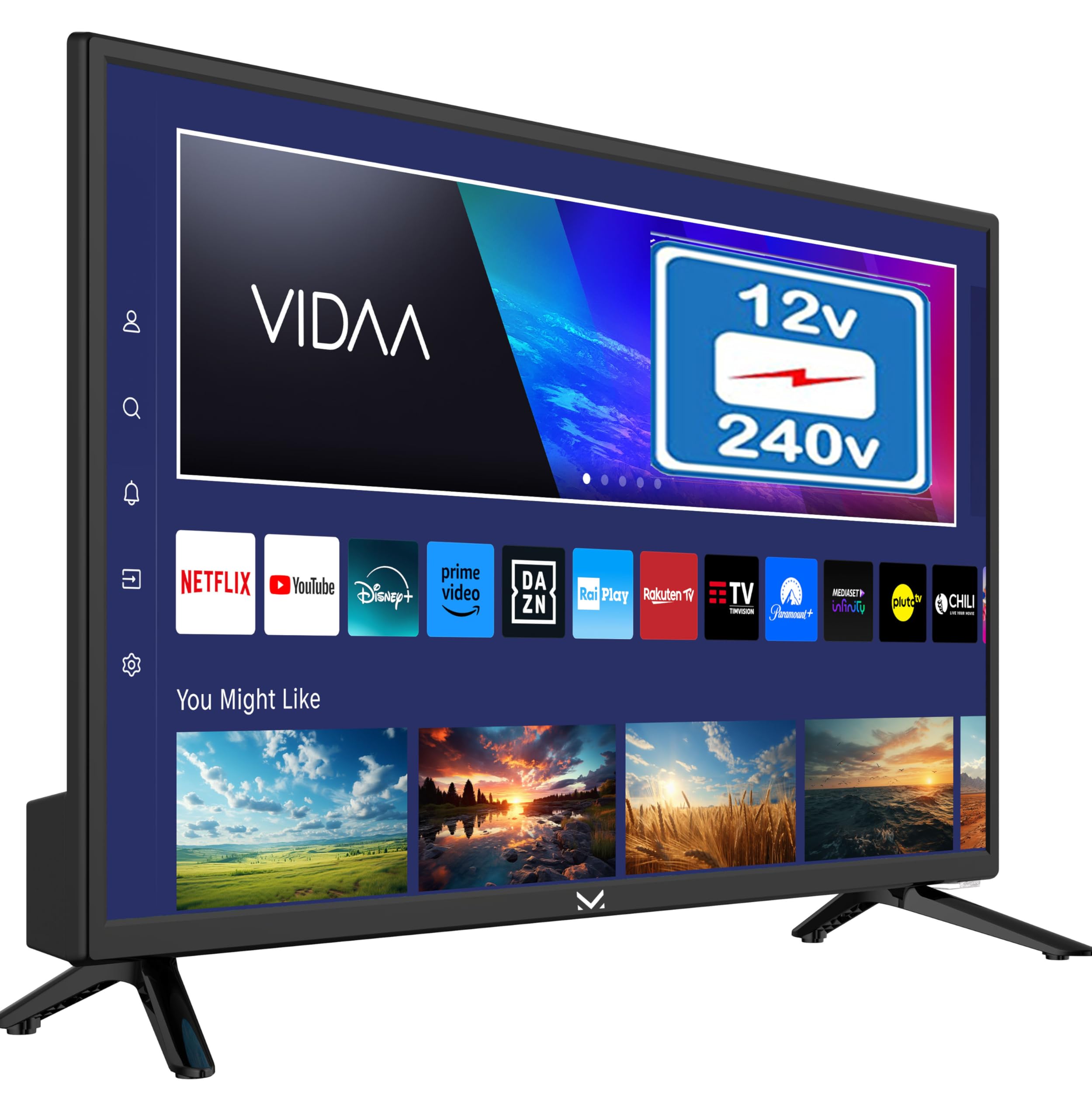 Majestic SM324 V1 - Televisore SMART LED HD READY 24" doppia alimentazione (12V e 220V), Sistema operativo VIDAA, Wi-Fi integrato, DVB-T/T2 e DVB-S/S2, Telecomando, 2 USB, 3 HDMI
