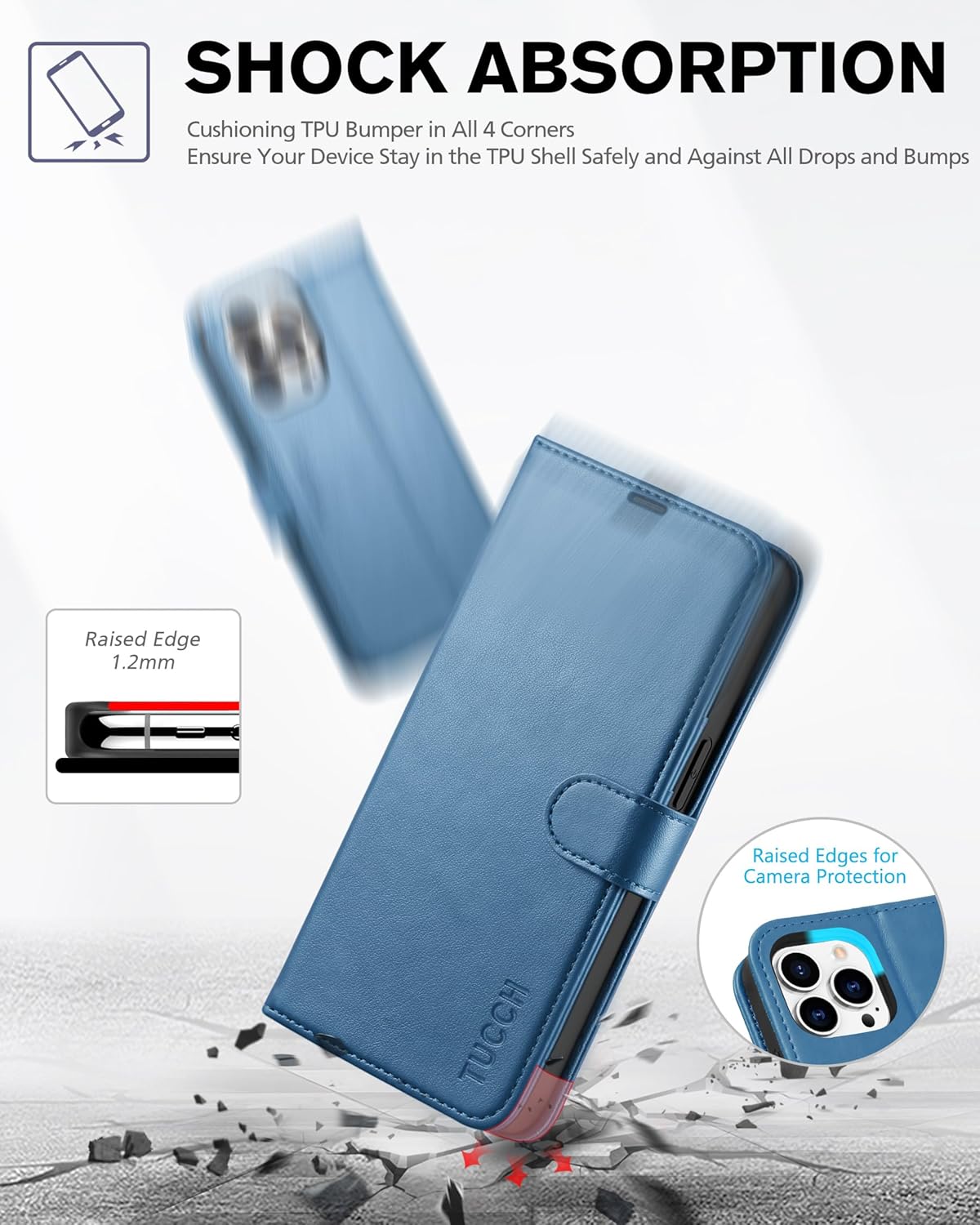 TUCCH Wallet Case for iPhone 13 Pro 5G, [TPU Shockproof Inner Shell], PU Leather [RFID Blocking] Card Holder Magnetic Stand Protective Cover Compatible with iPhone 13 Pro 6.1-inch 2021, Lake Blue