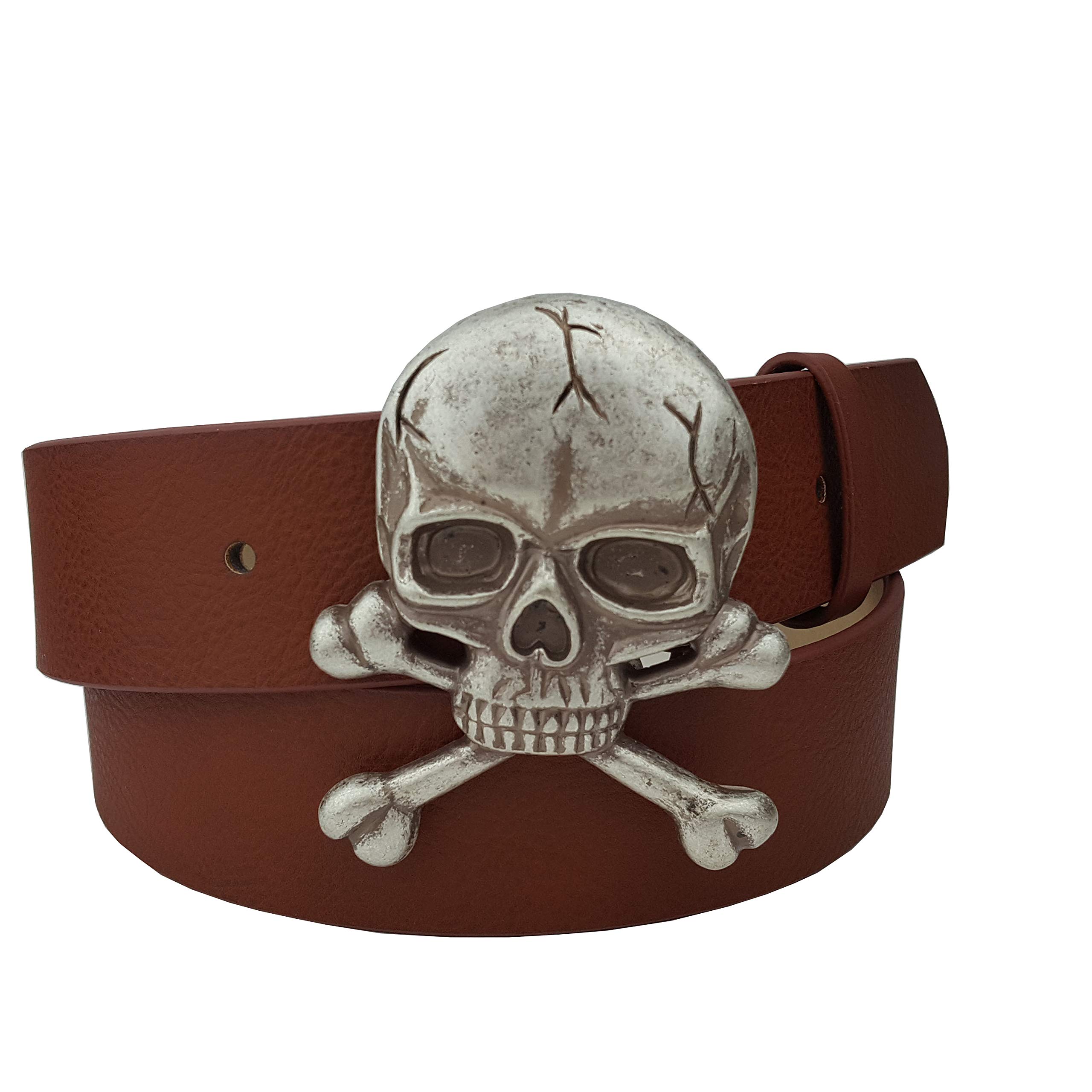 Axesoria Silver Skull Crossbone Belt Brown M