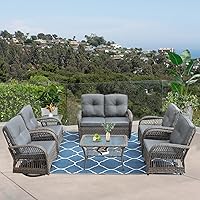 Vista 65 de VIVIJASON Silla mecedora de mimbre para exteriores, 2 piezas, sillas mecedoras de ratán para patio con cojines y marco de acero, muebles de mimbre