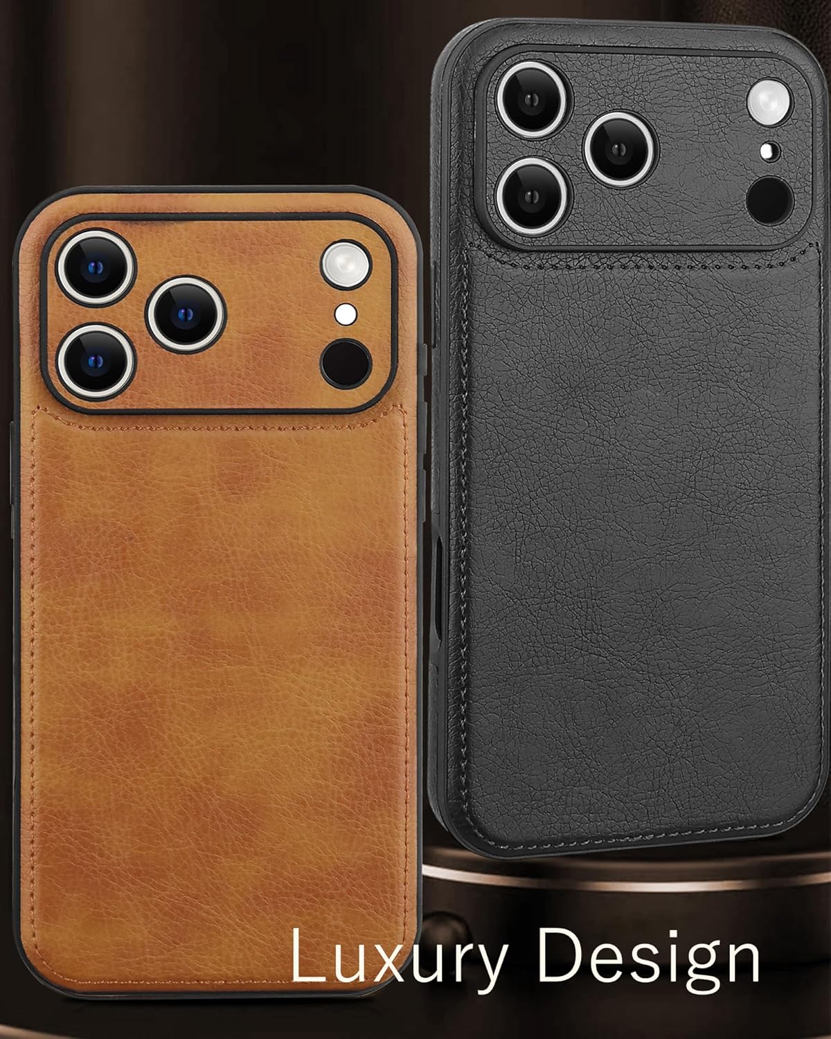for iPhone 17 Pro Case Leather,Vintage Classic PU Leather Luxury Business Camera Frame Protection Cover,Soft Non-Slip Grip Anti-Scratch Shockproof Case for iPhone 17 Pro(Brown) - Image 7