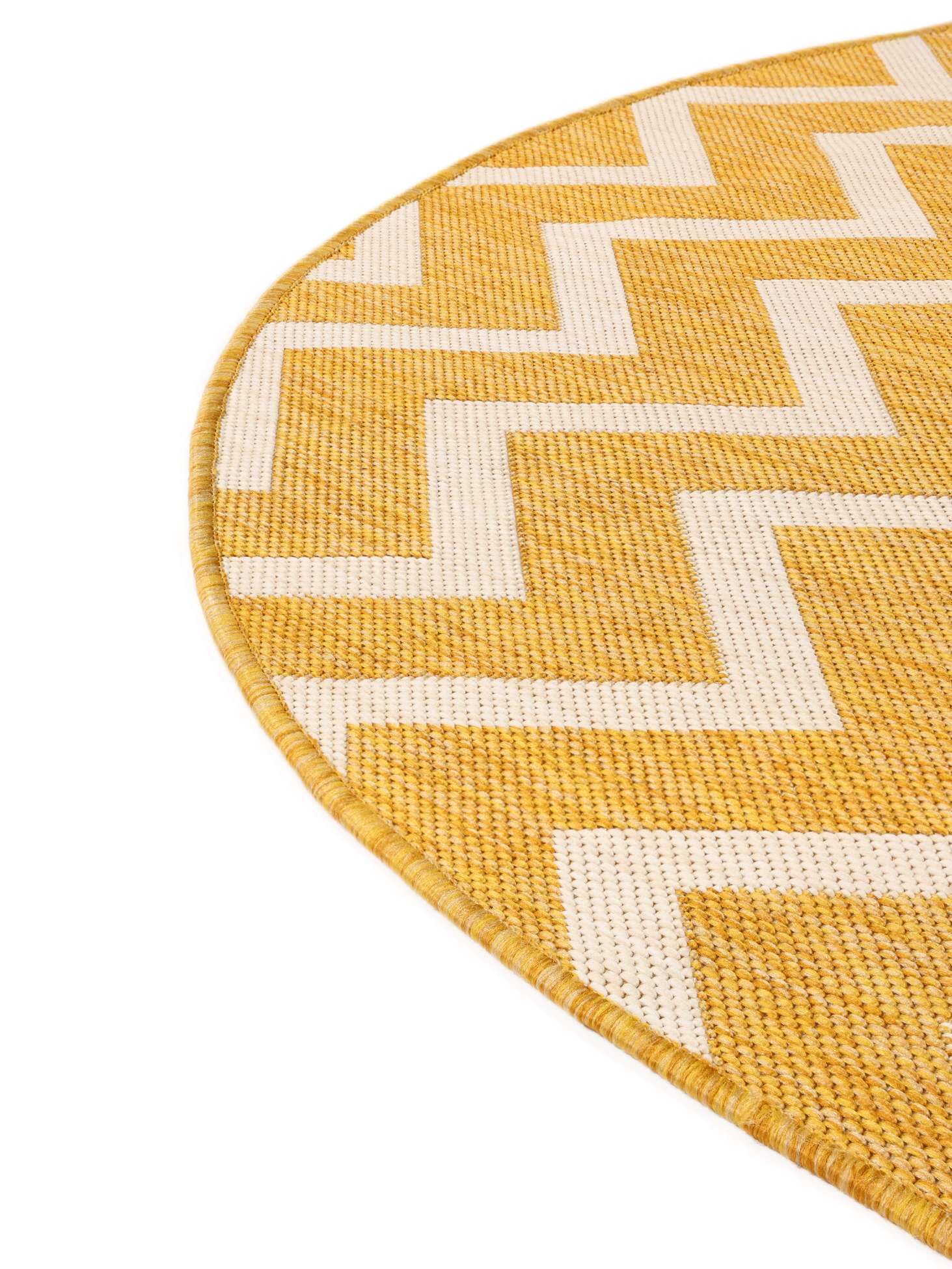 RugVista Capri Alfombra Interior y Exterior, Redondo, Ø 150 cm, Amarillo | Modernas, Pelo corto, Lavado a mano, Oeko-Tex 100, Resistente a los rayos UV, Cocina, Pasillo, Patio