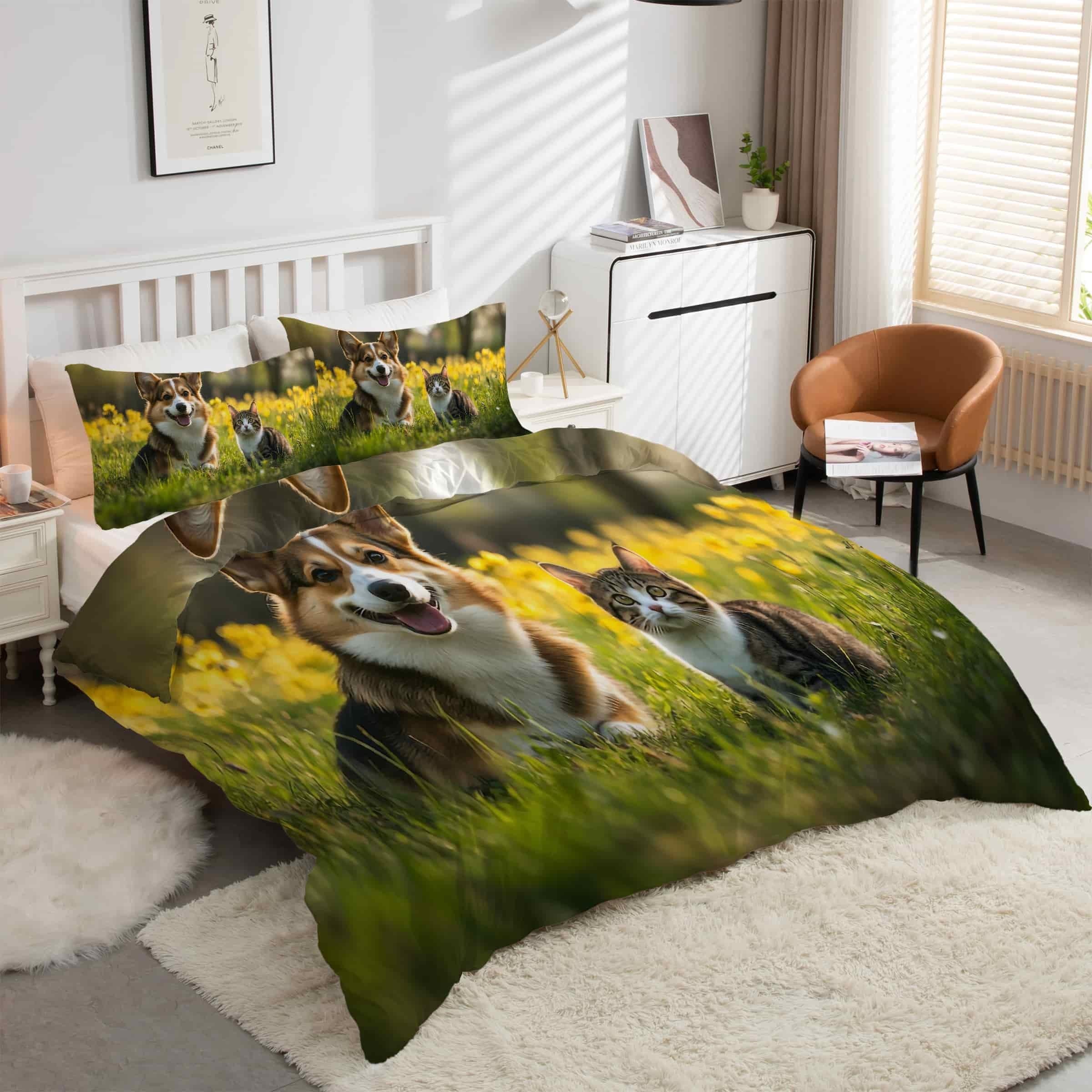 Housse de couette 90x190 avec zip CorgiChat pour changer vos draps sans effort