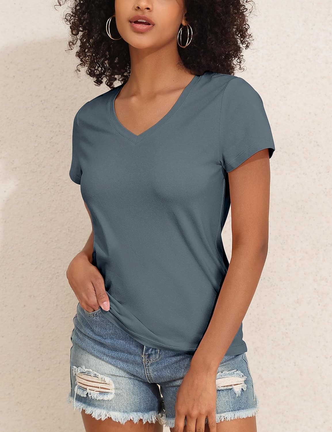 PrettyGuide Womens Cotton Short Sleeve Tops V Neck T Shirts Loose Fit Soft Basic Tees Trendy Casual Summer Tops - Image 8
