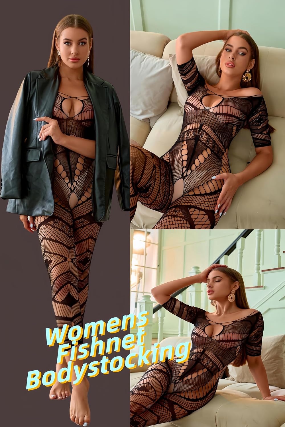 Womens Fishnet Bodystocking Cut Out Lingerie Mesh Bodysuit One Piece Babydoll Rave Outfits