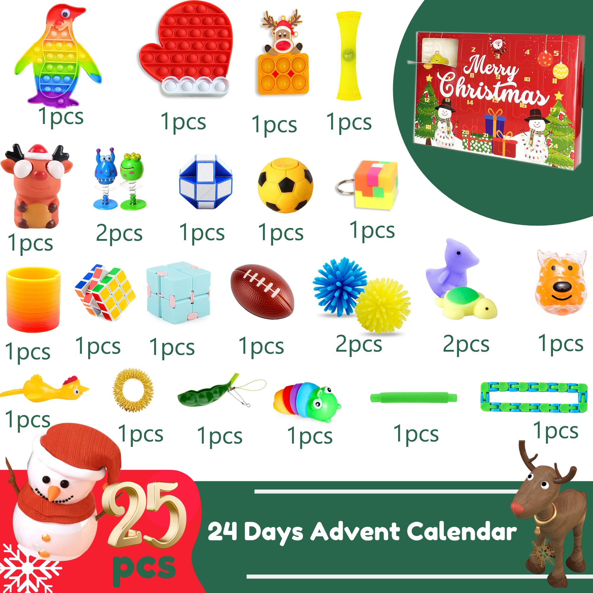 Lubibi Calendrier De L’Avent 2024 – 24 Surprises Mochi Squishy – Jouets Sensoriels Anti-Stress – Cadeau Noël Enfants Adultes