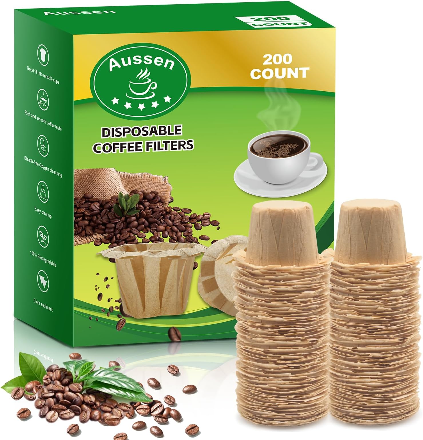 Disposable Coffee Paper Filters Replacement Kerig Filter Fit All Keurig Single Serve Filter Brands Compatible with Reusable Single Serve Pods Keurig Coffee Maker (Natural, 200pcs)