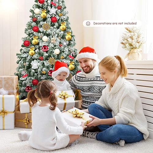 Miniatura 5 de COSTWAY 6FT Artificial Christmas Tree, Snow Flocked Hinged Xmas Tree with Flexible Branches & Metal Stand