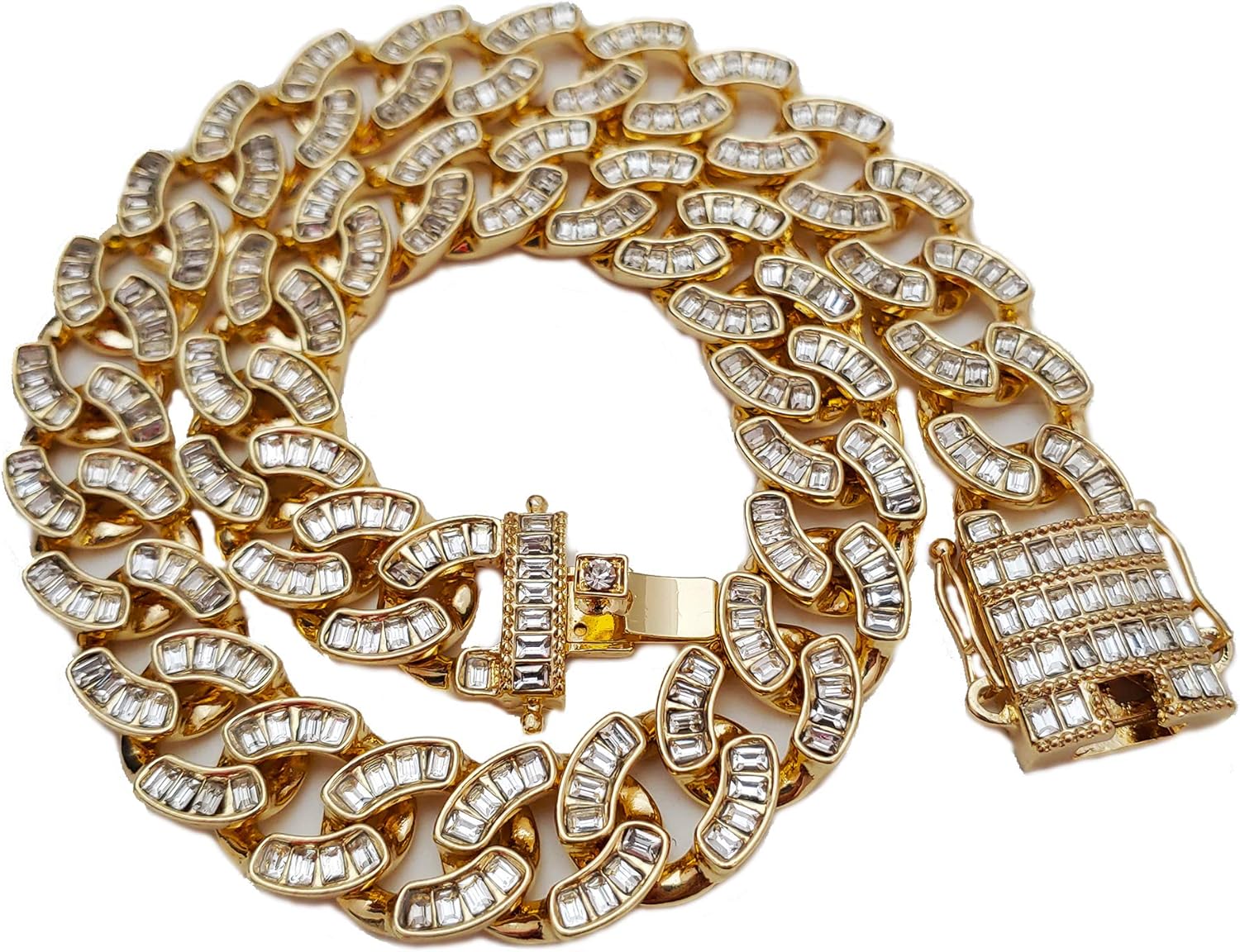 Hip Hop Iced 18mm 18" Thick Crystal Box Lock Miami Cuban Choker Chain Necklace
