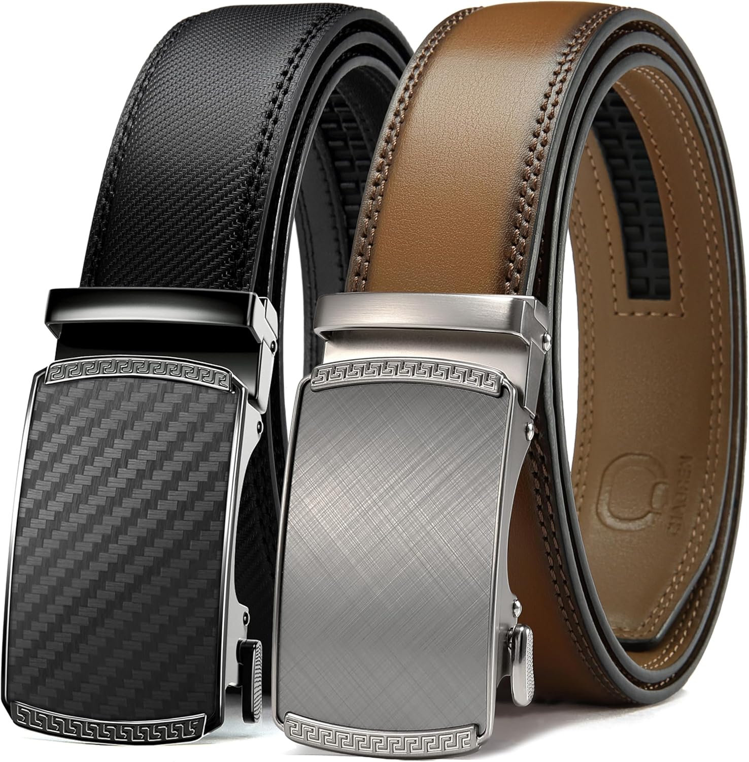 CHAOREN Mens Belt Leather Ratchet Belt 2 Pack - Customizable Fit, Effortless Style (35mm)