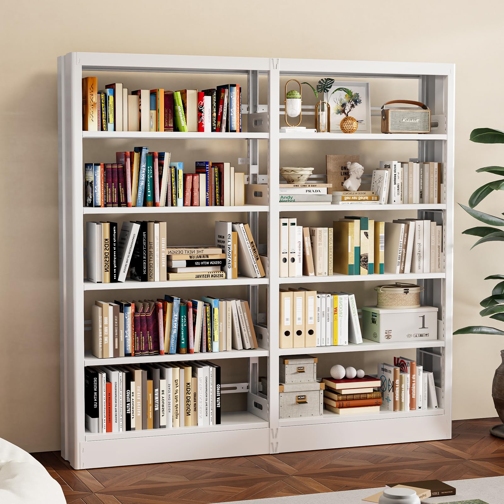 Nymprax 71" Expandable Combination Metal Bookshelf, 5 Tier Library Bookcase with Adjustable Shelves, Heavy Duty Bookshelves and Bookcases, Modern Book