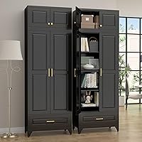 Vista 21 de Gabinete de despensa de cocina, gabinetes de almacenamiento de despensa de metal azul de 71" con puertas y 4 estantes ajustables, gabinete de cocina