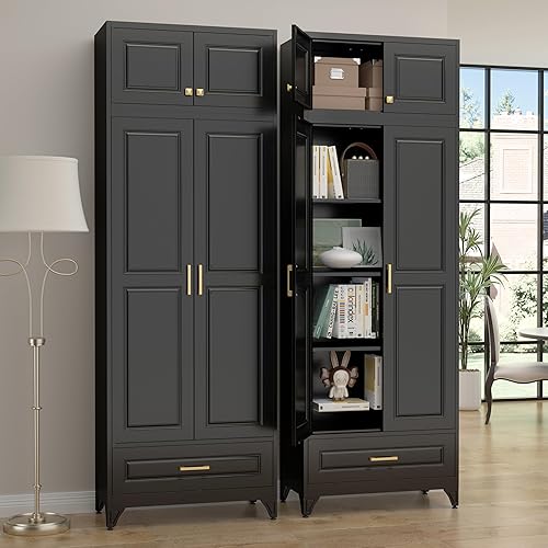 Miniatura 21 de Gabinete de despensa de cocina, gabinetes de almacenamiento de despensa de metal azul de 71" con puertas y 4 estantes ajustables, gabinete de cocina