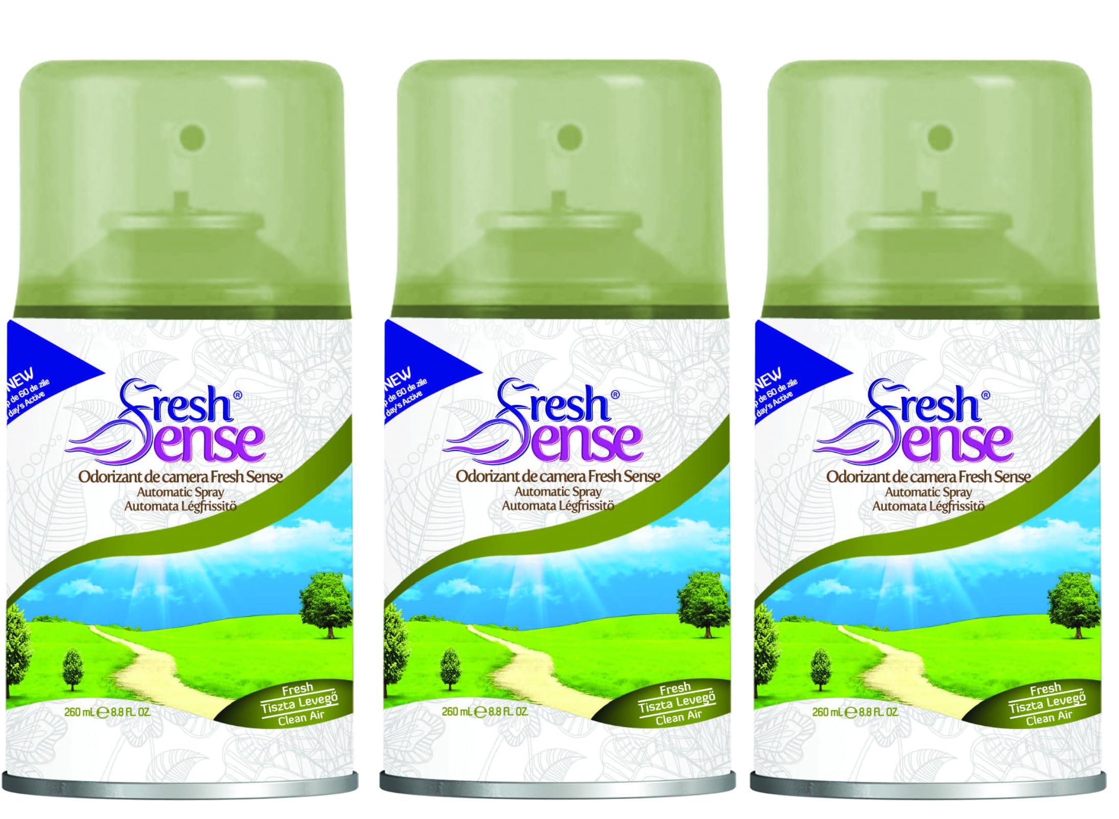 CLEAN AIR Air Freshener Auto Spray Refill 260ml (PACK of 3) | FRESH SENSE | Long Lasting Room Fragrance for Home, Office, Bathroom, Toilet & Kitchen | Fits Any Automatic Freshener Gadget Machine