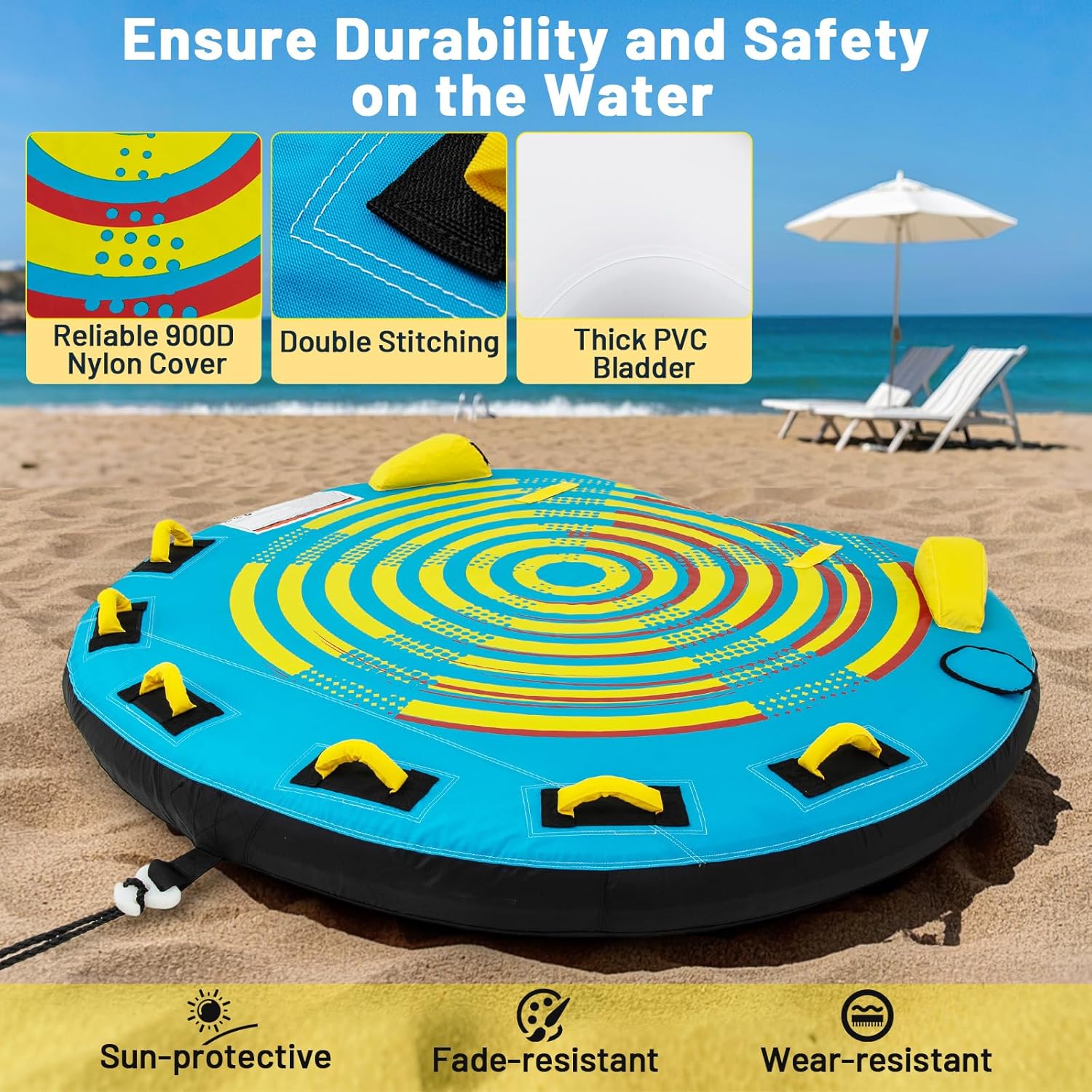 Goplus Towable Tube for Boating, 1-2/1-3 Riders Inflatable Boat Tube w/Quick Connector, Drainage, Stabilizer Fins, Floating Raft Water Sports Towables for Youth Adult