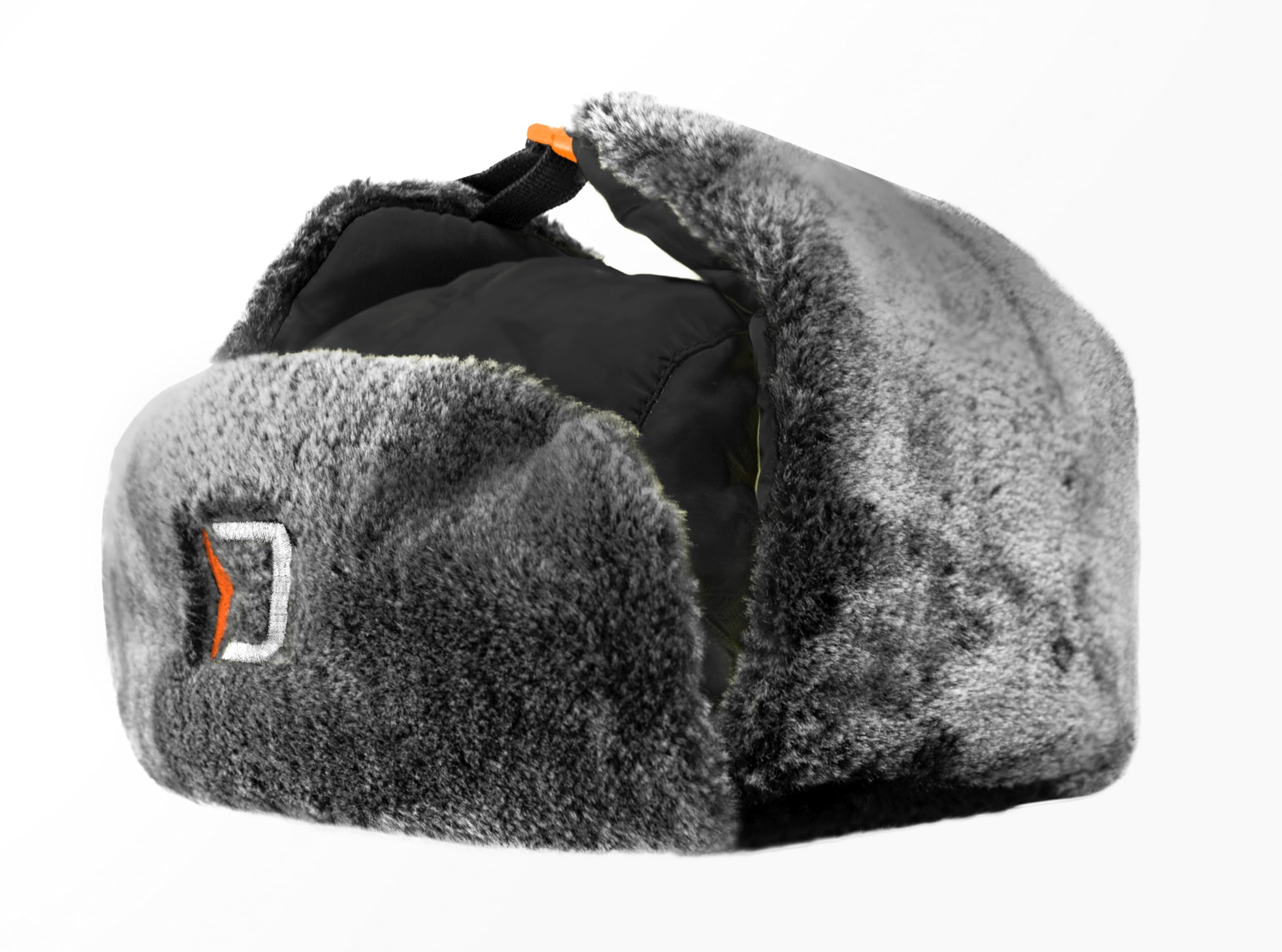 Bonnet de pêche chaud rembourré Pêche en bateau Street Fishing Doodaas Pêche Hiver Polaire Bonnet d'hiver Bonnet de glace, Noir/Gris/Orange, taille unique