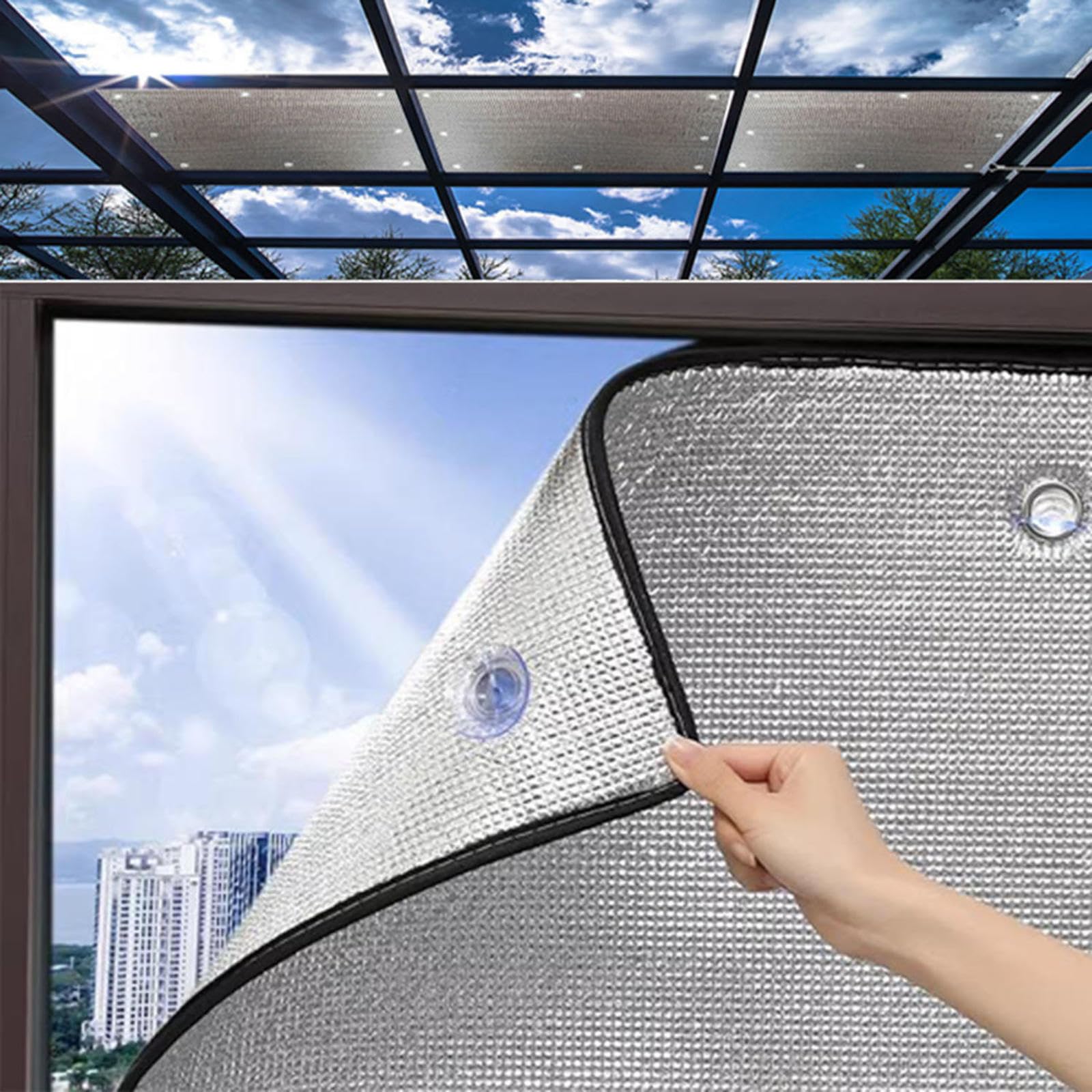 Yhbz Silver Aluminum Foil Reflective Window Film,Thermal Insulation Glass Film,100% Blackout Window Cover,For Sun Room Skylight Balcony Kitchen,Anti Glare,Customizable,100X150cm/39"X59"