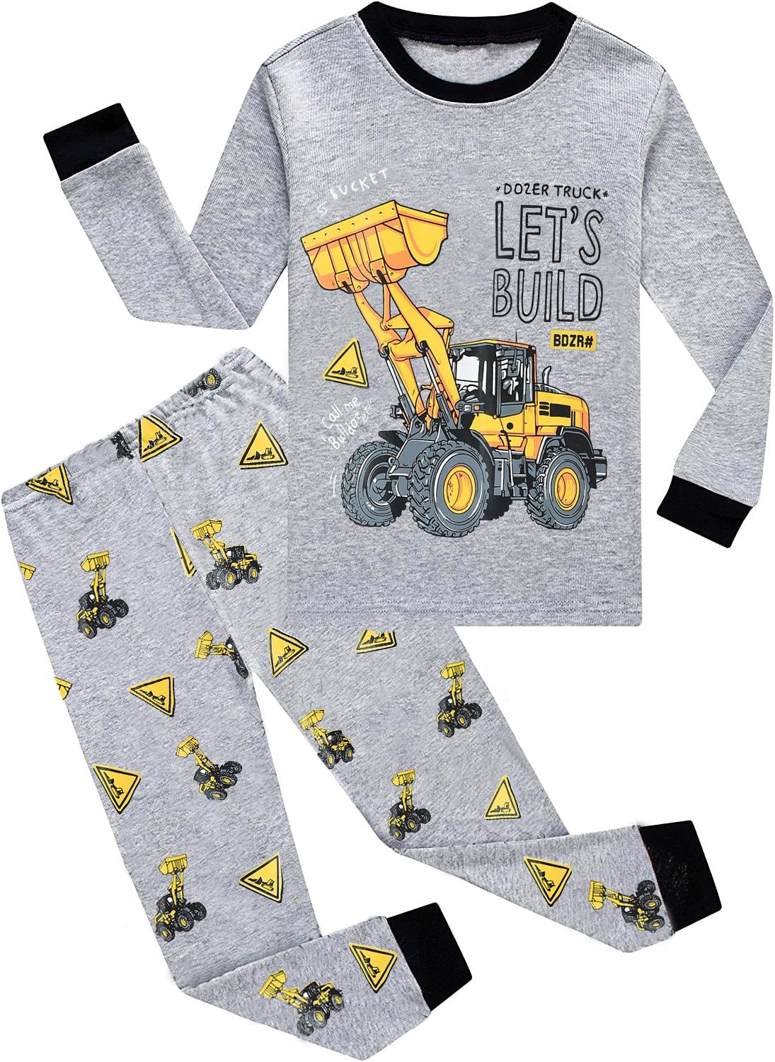 CM-Kid Little Boys Pajamas 2 Pieces Long Set Cotton Sleepwear Kids Excavator Pjs Toddler Winter Clothes Jammies Size 2-7T