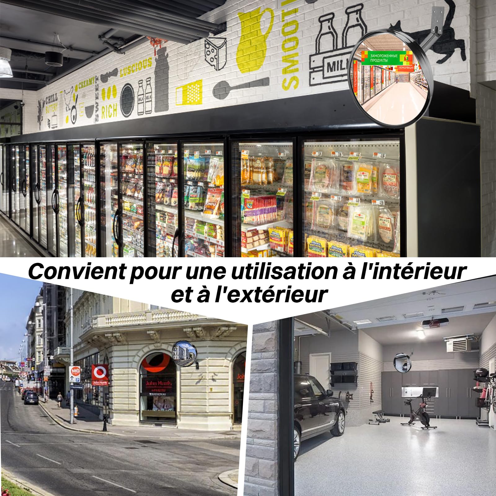 Pineovtya Miroir de Circulation 40 cm, Convexe en Acrylique, 160° | Grand angle réglable, pour réduire les angles morts dans allée, garage, rue, parking, magasin, usage intérieur et extérieur