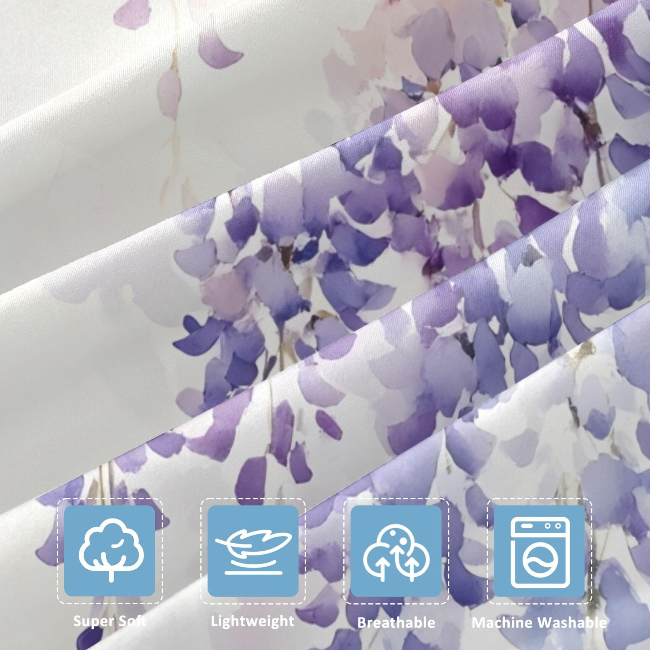 Sábana bajera ajustable de tamaño individual con diseño de flores de glicina de acuarela para colchón de aire, bolsillo extra profundo de 24 pulgadas, funda suave y transpirable con apertura