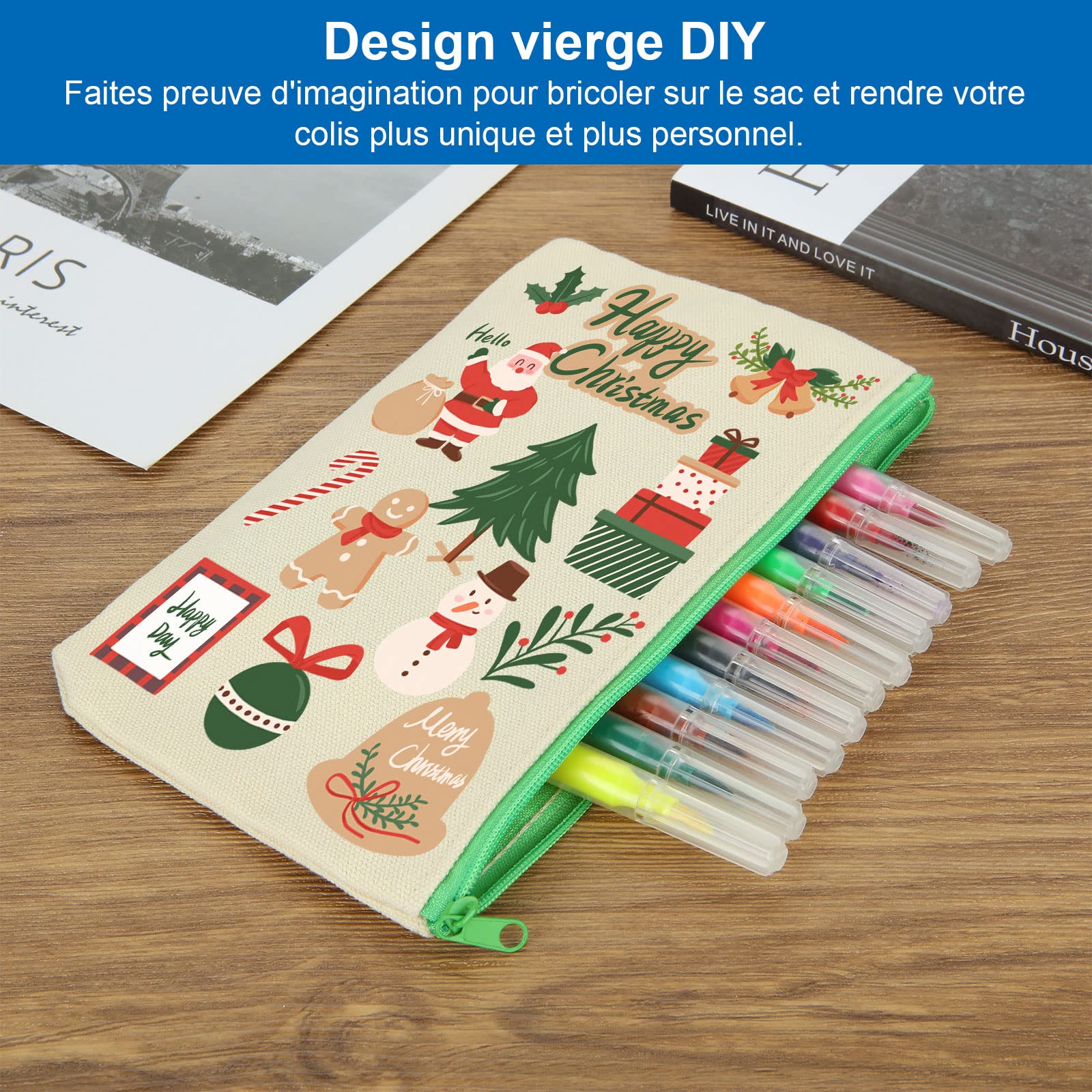 SENENQU Lot de 30 Pochette Tissu Zippée Trousse en Toile Personnalisable Couleur, 12×21CM Trousse en Tissu de Rangement, Pochette Maquillage à Personnaliser, Trousses à Crayons Vierge pour DIY