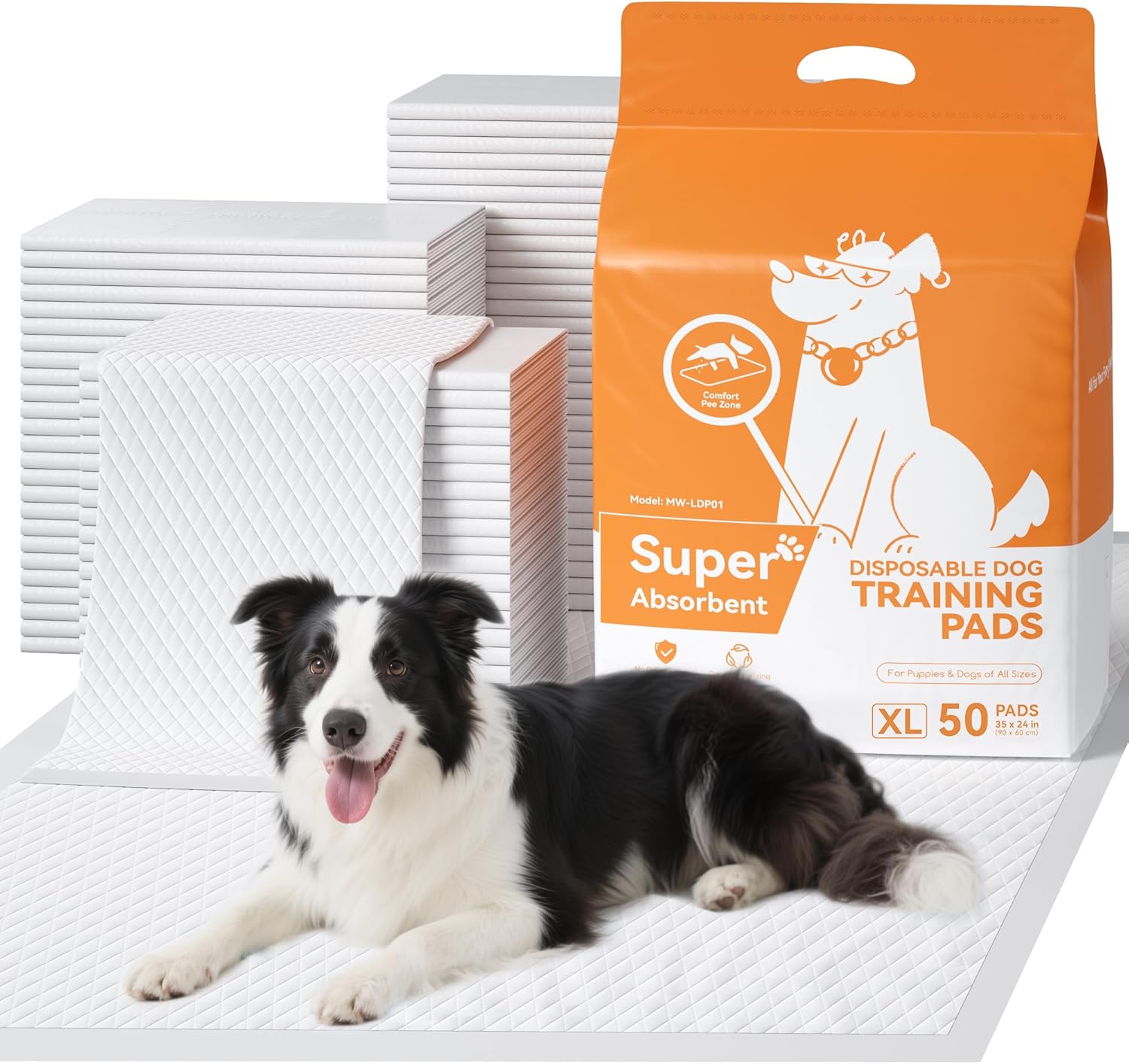 Meowant Puppy Pads, 50 Count – 35×24 Inch Super Absorbent Dog Pee Pads, 6-Layer Quick-Dry Leak-Proof Disposable Pee Potty Training Pads for Dogs and Cats, Extra Large