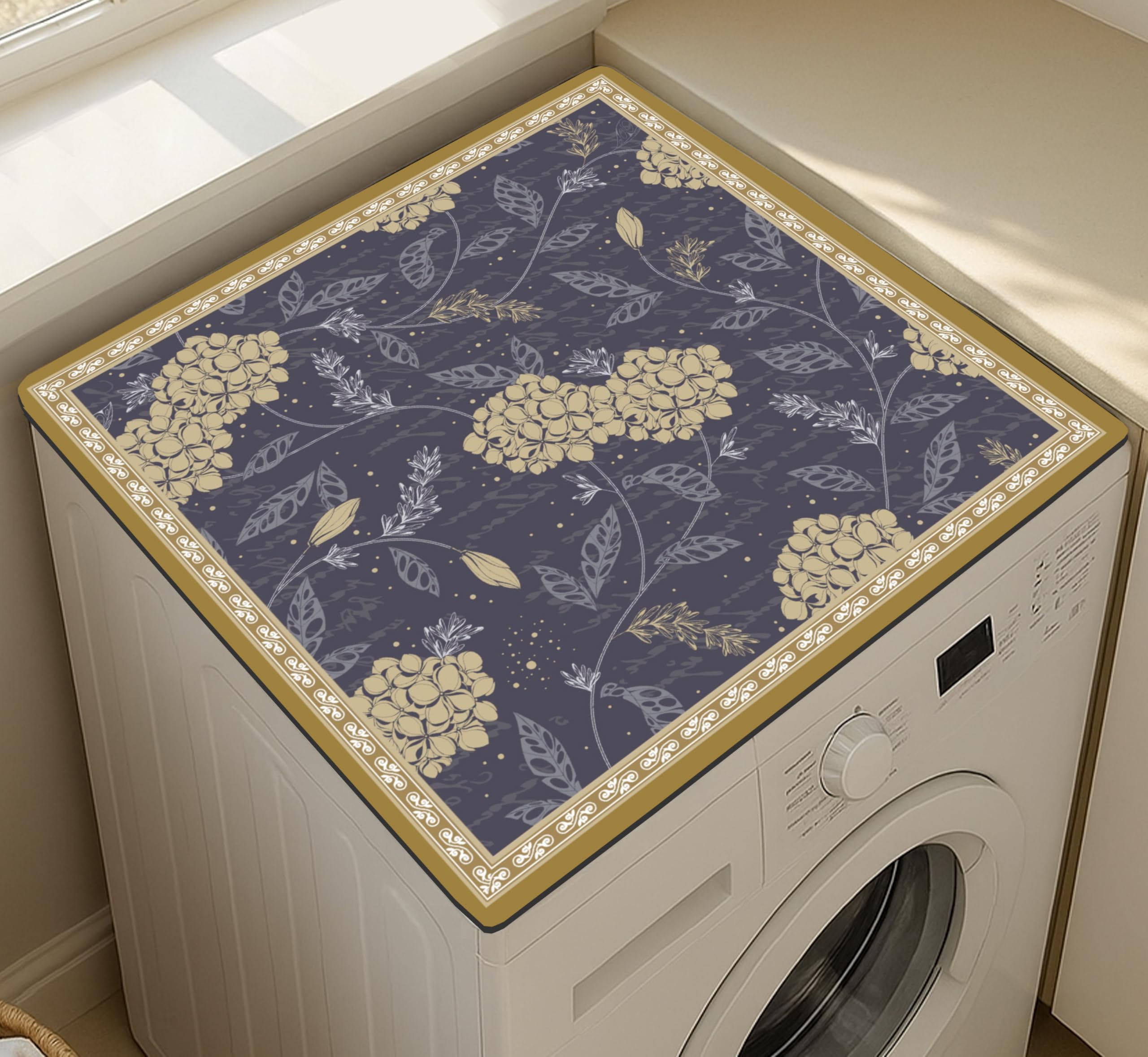 Yellow Weaves Washer & Dryer Cover for Top, 60 x 60 cm, Washing Machine Top Protector Mat for Kitchen/Laundary Room, Water Absorbing, Dustproof, Scratch Resistant & Non-Slip (Botanical Blue)