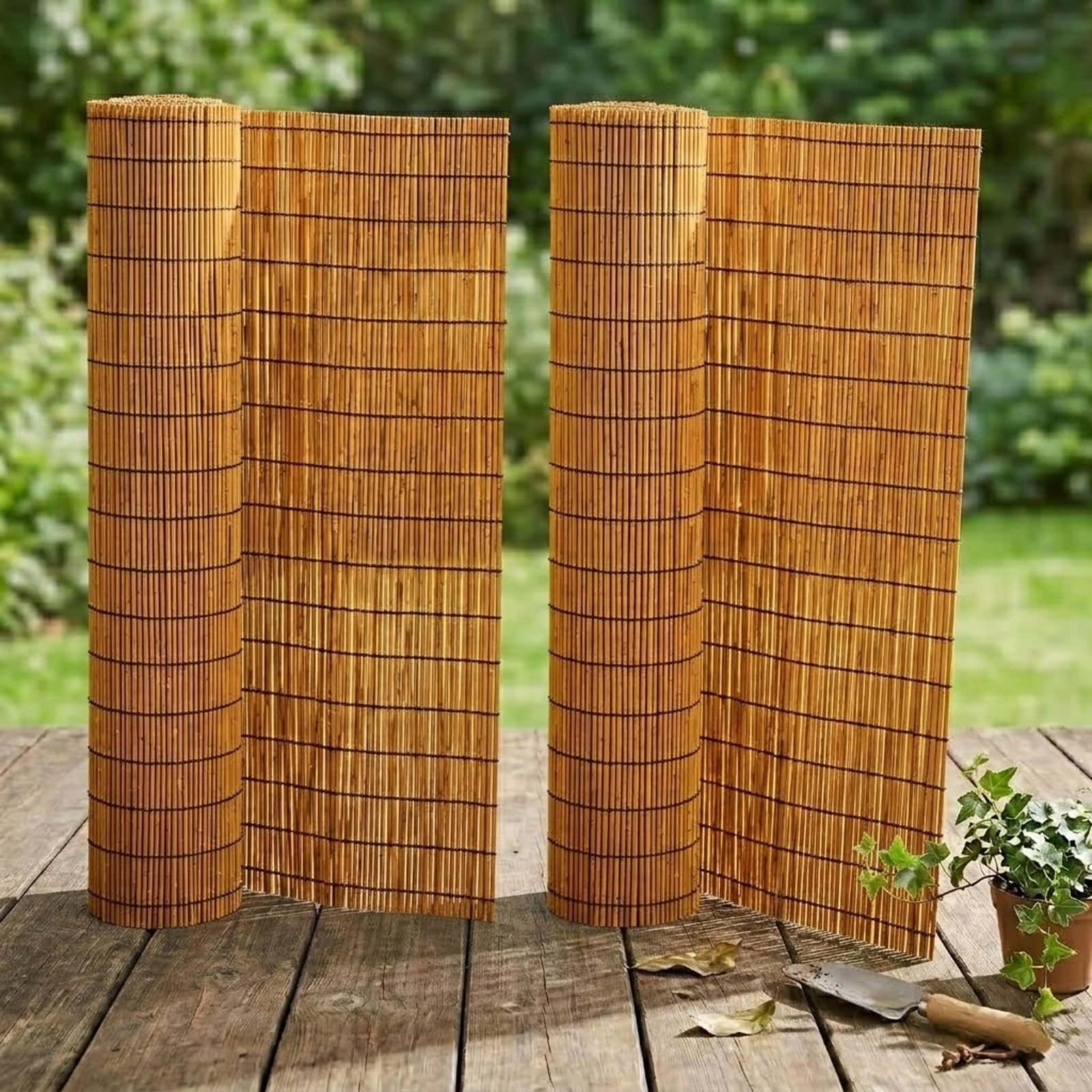 Cañizo Natural para Jardín Ocultación, Valla de Caña Exterior para Terraza y Balcón, Cubre Vallas Jardín, Cerramiento de Privacidad, Paneles Ocultación, Carbonizado(Marrón,1.52 m H x 4.88 m L)