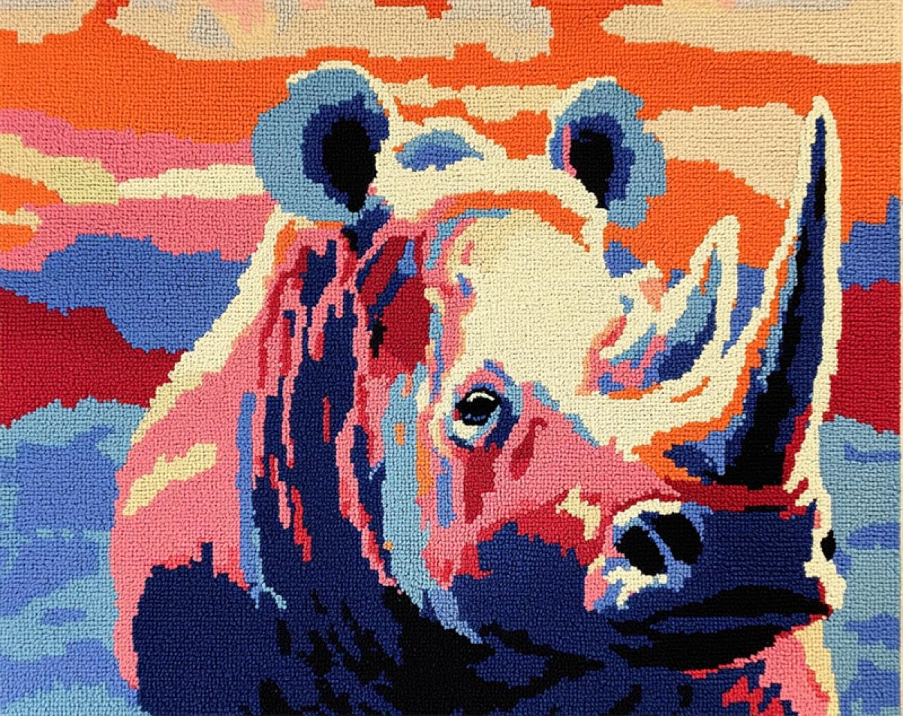 AMBATTERY Animal Rug Making Kit Cartoon Rhinoceros Latch Hook Craft Kits Carpet Crochet Kit for Adults Beginners DIY Rug Making Set Needlework for Home Decoration 35x46in