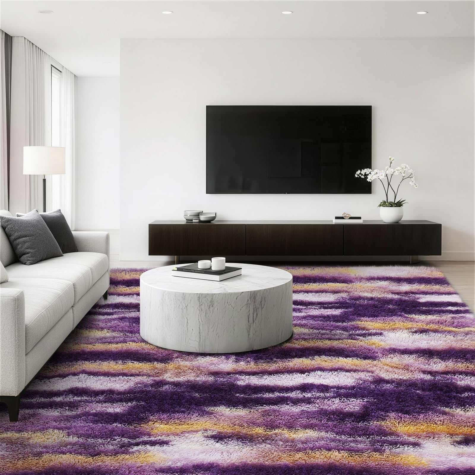 Jungsang Rugs Living Room 80x150cm Large Rug for Living Room, Machine Washable Non-Slip Carpet, Soft Fluffy Pile Area Rug for Bedroom Kids Room Nursery Home, Tie-Dyed Purple — image 1