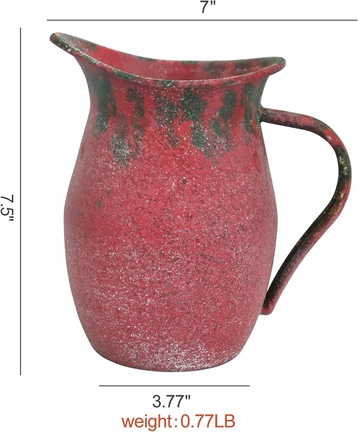 Vintage Country Metal Flower Vase Farmhouse Decorative Milk Can Pot Rustic Pitcher Jug for Home Kitchen Cabinets Table Centerpiece Decor Gifts Retro Red - Image 3