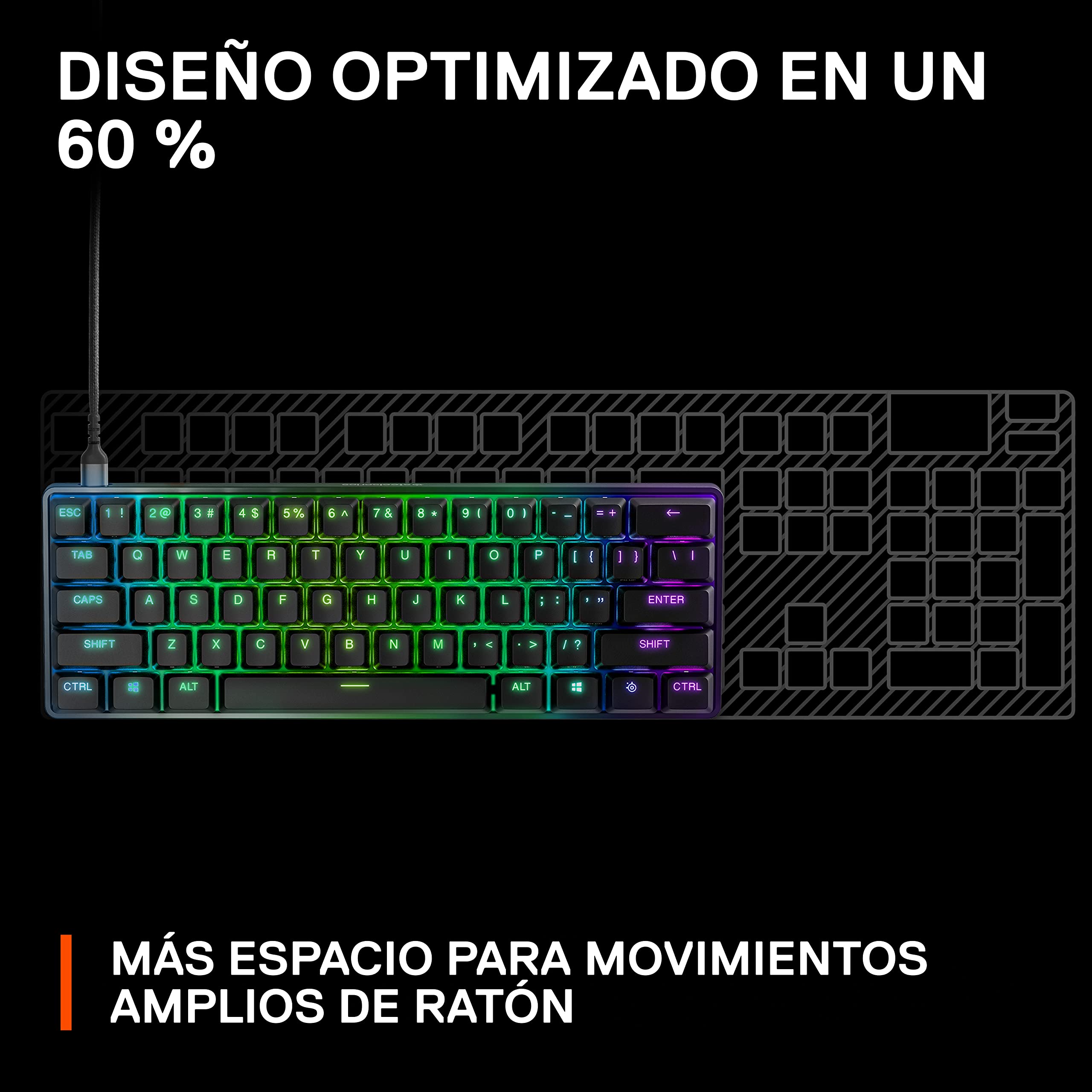 SteelSeries Apex 9 Mini - Teclado Mecánico de Gaming - Interruptores ópticos - Accionamiento de 2 puntos - Forma compacto Esports Mini 60 % - Interruptores intercambiables - Teclado nórdico (QWERTY) — view 7