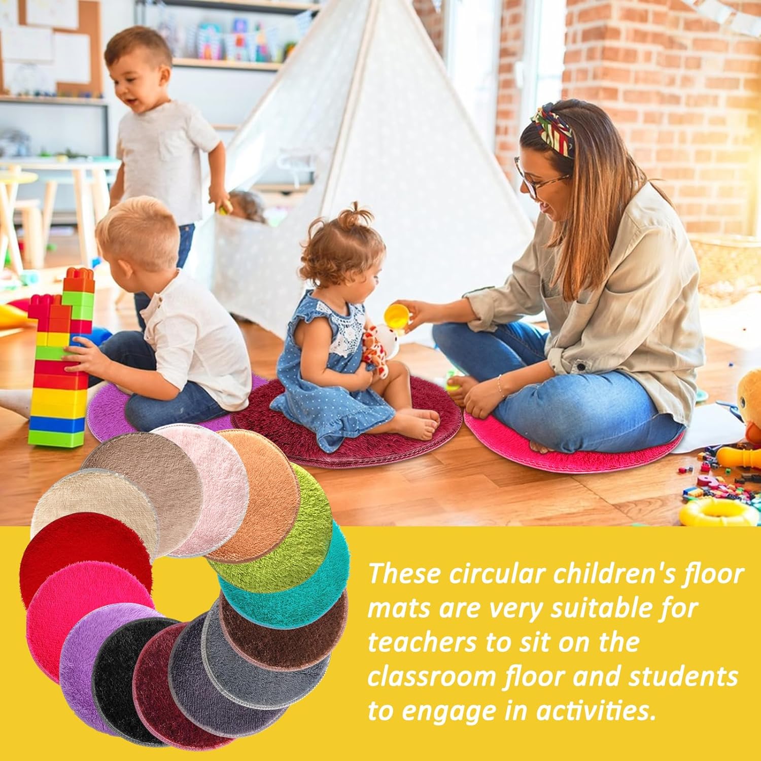 14 Pcs Kids Crazy Carpet Circle Seats 16 inch Round Floor Mat Kids Floor Cushions Soft Colorful Educational Classroom Rug