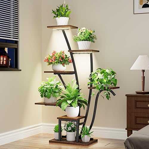 Miniatura 7 de Soporte para plantas de interior con luces de crecimiento - Estante esquinero para plantas de interior, soporte de plantas de 43 pulgadas de alto