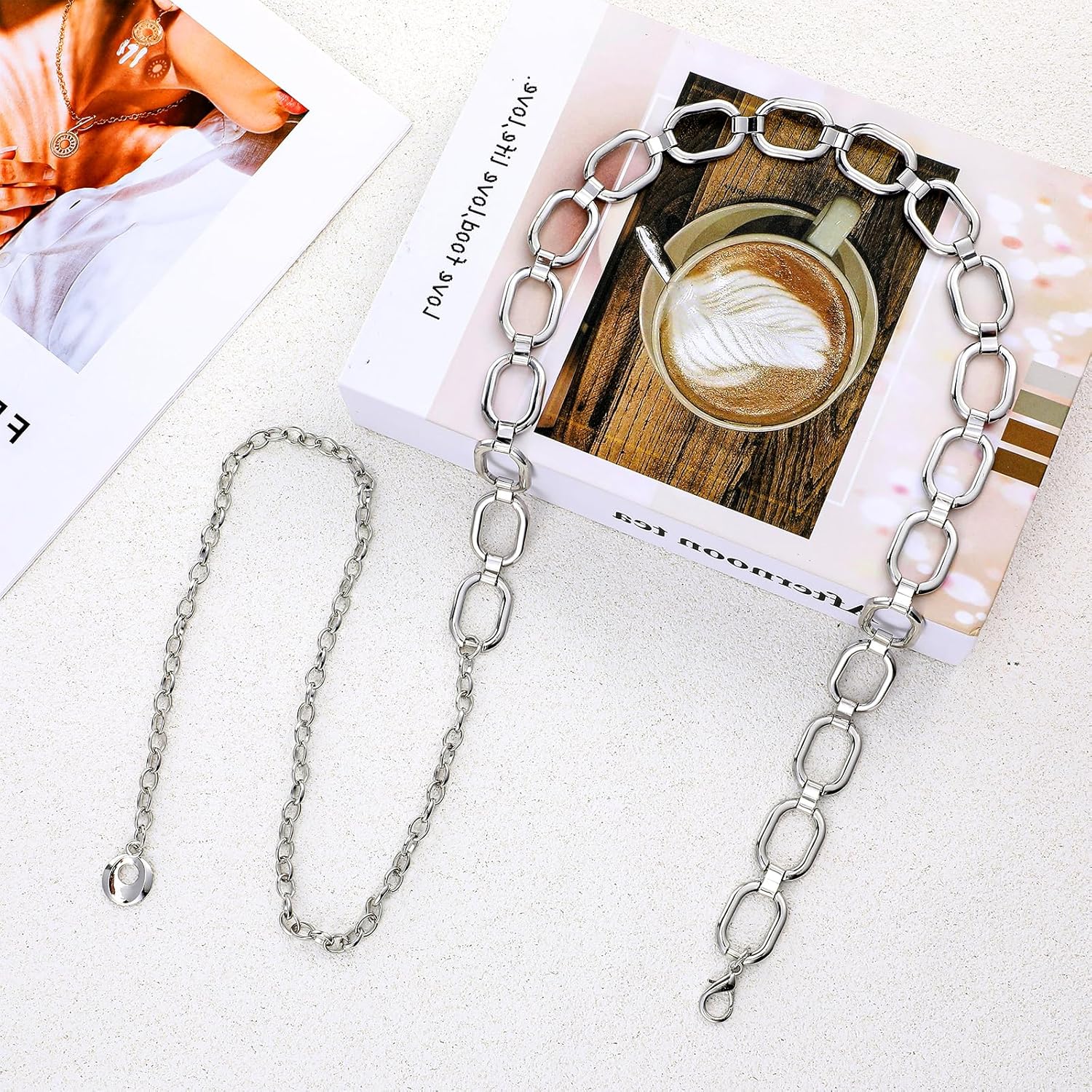 Metal Link Chain Belt for Women, Chunky Belly Chains Waist Belt for Dresses Jeans(silver) - Image 2