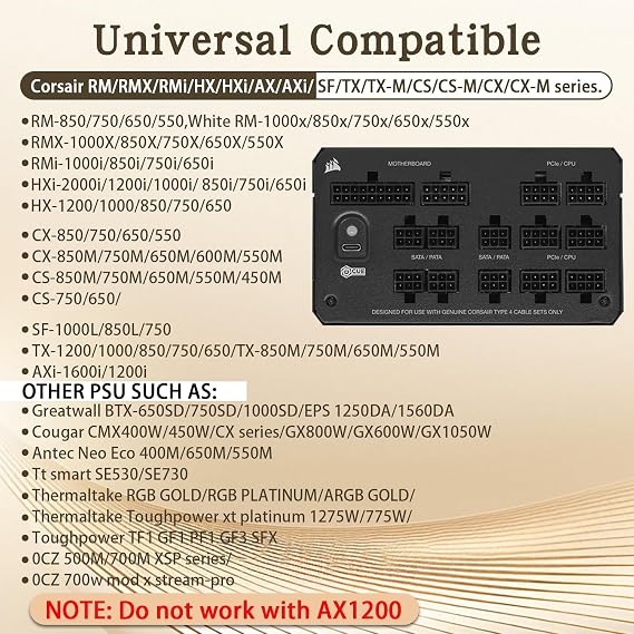 YEZriler (2'li Paket) Corsair PSU'lar için 8 Pinli PCIe Kablosu, ATX CPU 8 Erkek - PCIe (6+2) Erkek Güç Adaptörü Kollu 25 inç (63 cm)