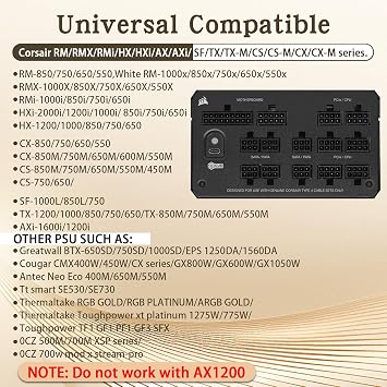 YEZriler (2'li Paket) Corsair PSU'lar için 8 Pinli PCIe Kablosu, ATX CPU 8 Erkek - PCIe (6+2) Erkek Güç Adaptörü Kollu 25 inç (63 cm)