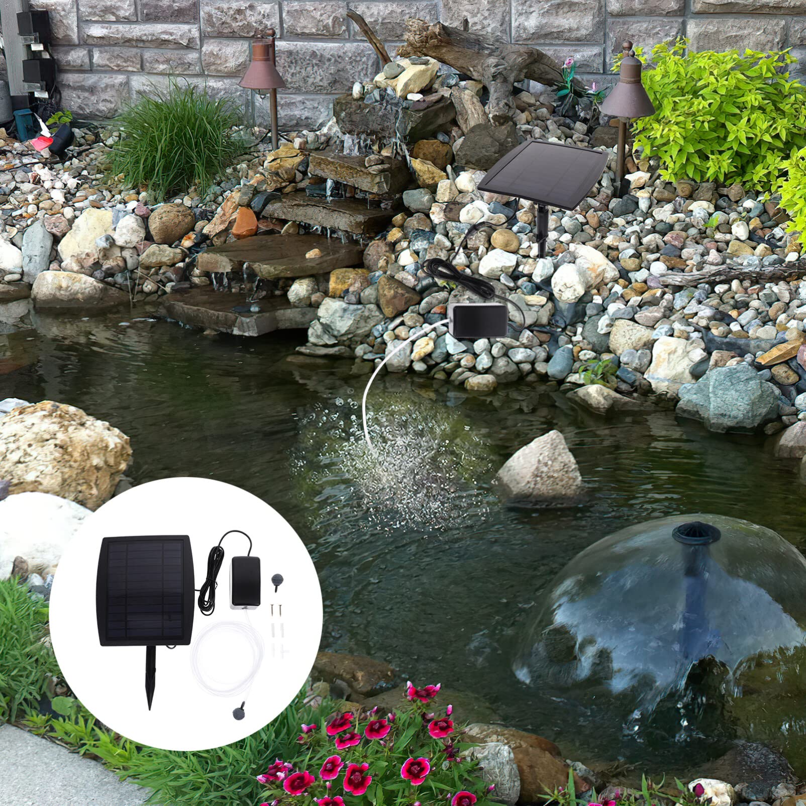 Solarenergie-Sauerstoffpumpe, solarbetriebene Bewässerungspumpe, Tauchpumpen-Set mit Aquarium-Sauerstoff und Luftblasenstein, für Garten, Aquarium, Pool