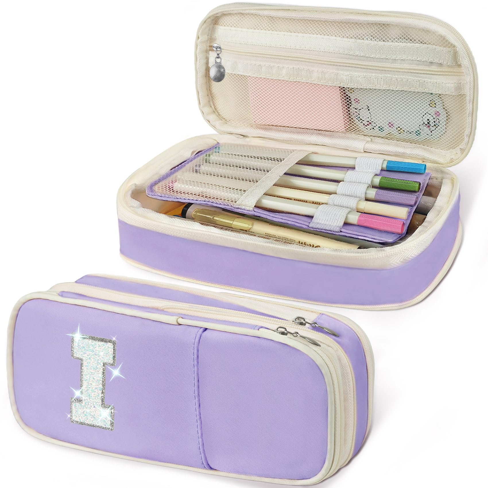 Janhavi Initial Pencil Case, Aesthetic Pencil Pouch for Girls, Preppy Stuff for Back to School, Trendy Gift for Birthday, Christams, Thanksgiving Day Purple I — image 1
