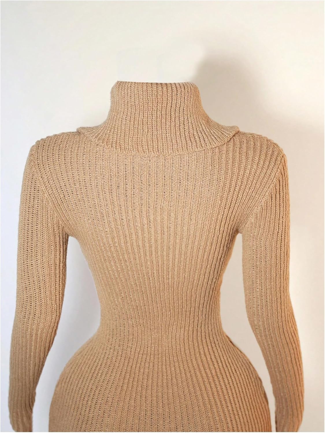 WDIRARA Women's Long Sleeve Bodycon Sweater Dress Collar V Neck Knit Mini Dress - Image 2