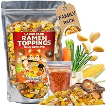 17oz Dried Ramen Toppings Bulk Pack - 11 Ingredients Dehydrated Vegetable Mix for Ramen, Soup & Fried Rice, Ready in 35 Minutes Spicy Garlic Flavor