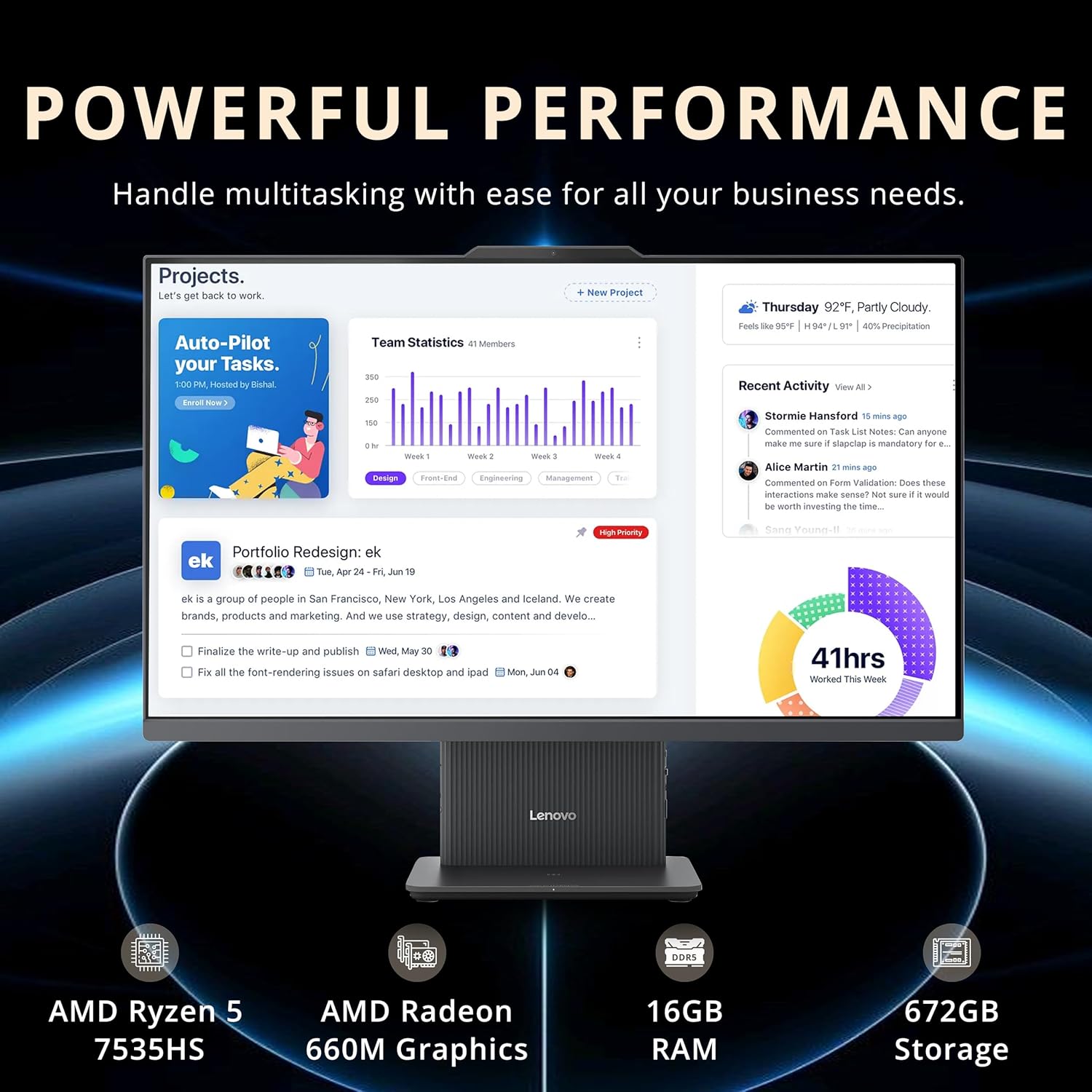 Lenovo IdeaCentre AIO 3 23.8" FHD All-in-One Desktop, AMD Ryzen 5 7535HS, 16GB DDR5, 672GB Storage (512GB SSD+160GB Docking Station Set), Wireless Keyboard & Mouse, WiFi 6, Win 11 Pro, Gray