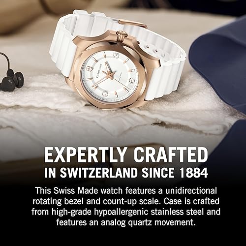 Miniatura 6 de Victorinox I.N.O.X. V 37, esfera blanca, bisel de oro rosa, correa de goma blanca, Blanco, Reloj de cuarzo