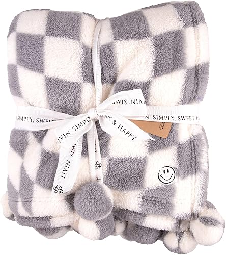 Soft N Comfy - Manta de flores nocturnas con detalle de pompones