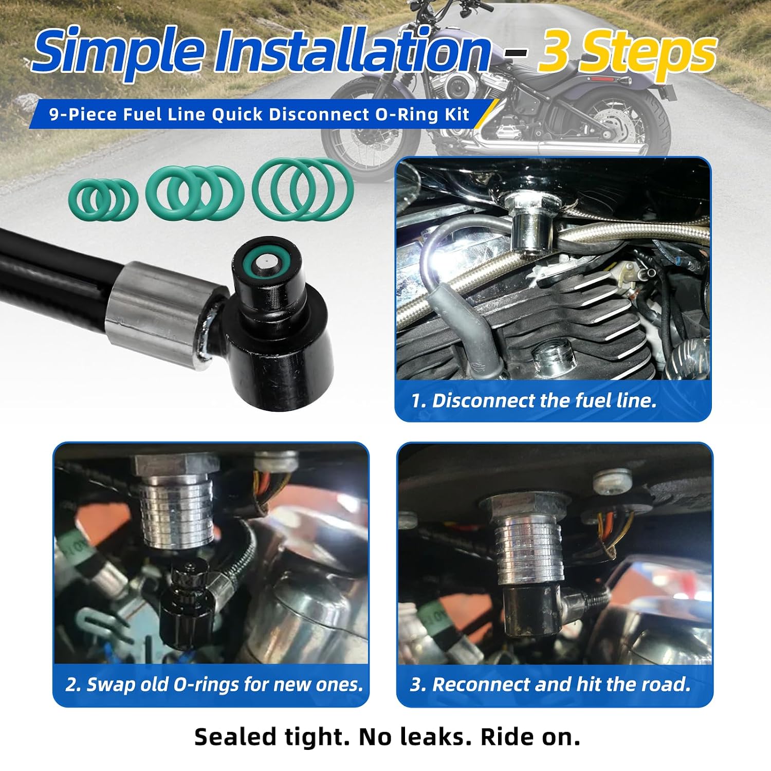 Fuel Line Quick Disconnect O-Ring Kit for Harley-Davidson EFI 2001-Onwards | Fits Street Glide, Road King, Softail, Sportster-Fuel Tool Check Valve O-Rings and Male Fuel Line End O-Rings Set