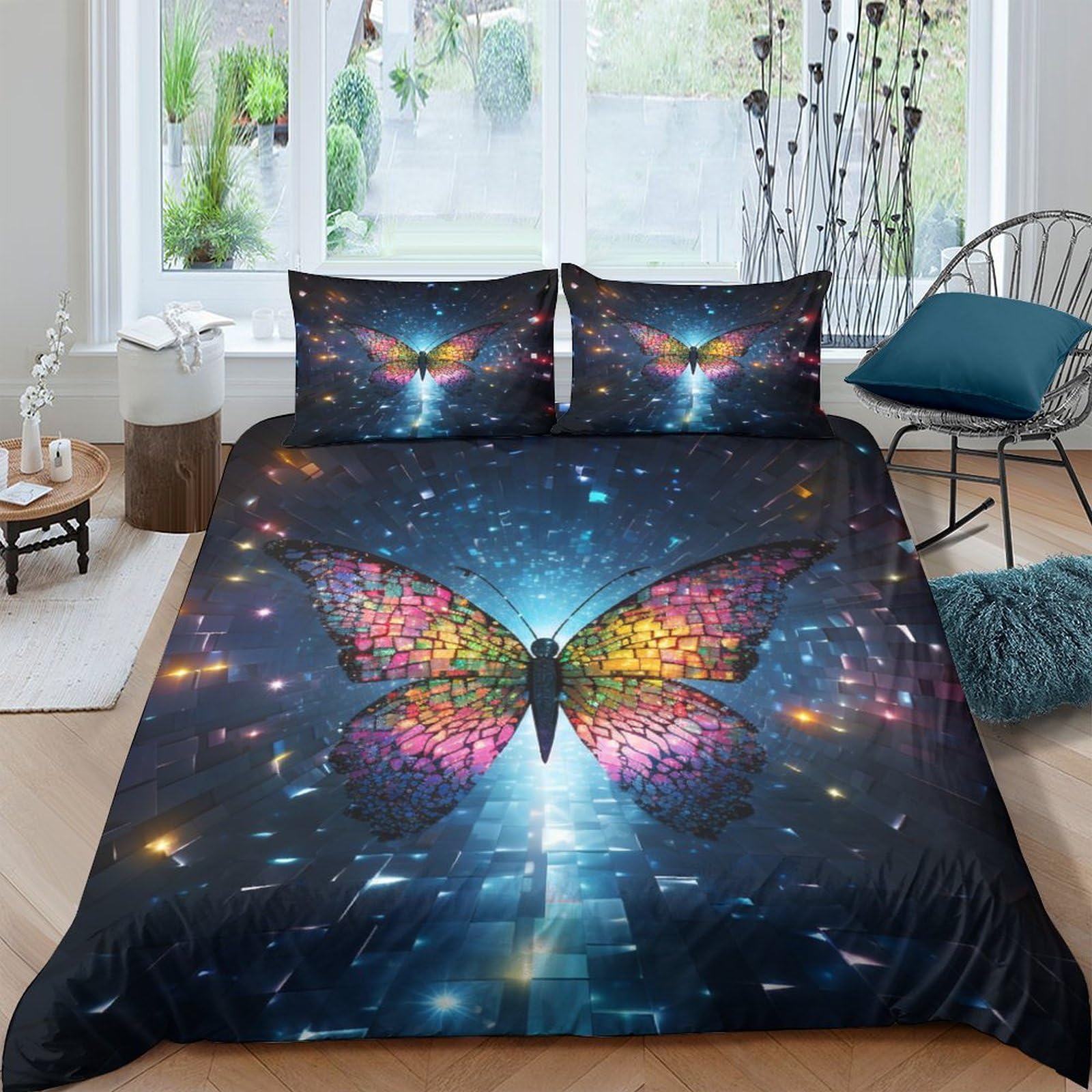 Parure de couette papillons 3D magnifique finition haut de gamme lit double 200x200