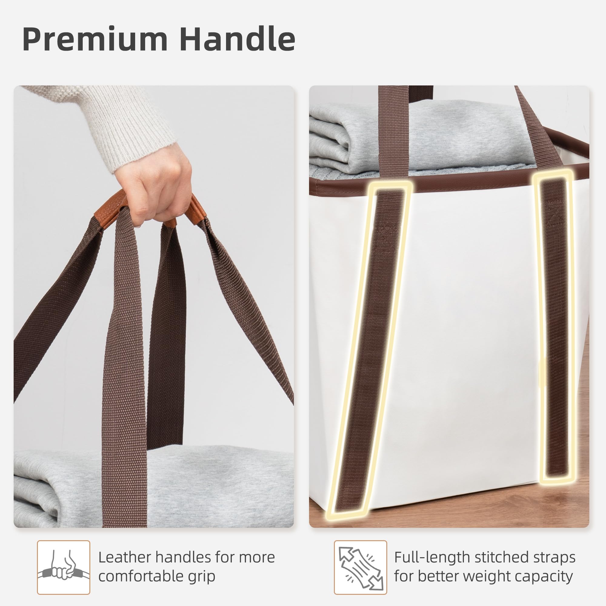 STORAGE MANIAC Collapsible Laundry Caddy, 128L (34 Gal) Large Collapsible Laundry Basket with Sturdy Metal Wire Frame, Long Carry Handles - Space-Saving, Foldable Laundry hamper, 2 Pack Beige