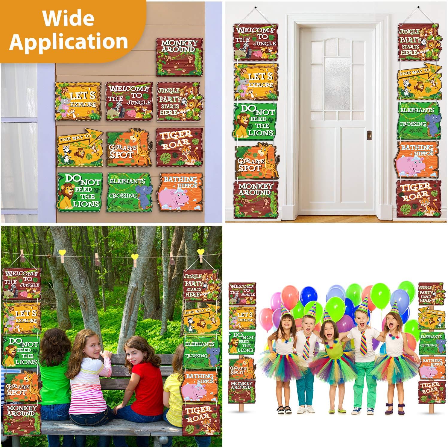 Blulu 10 Pieces Jungle Animals Party Signs Wild Animals Welcome Door Sign Zoo Cutout for Theme Party Birthday Party Baby Shower Supplies
