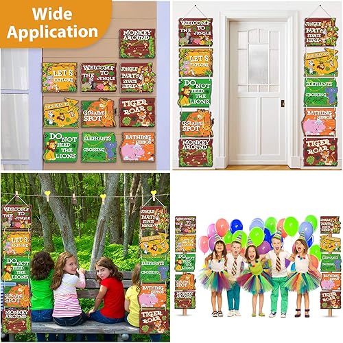Miniatura 4 de Blulu 10 carteles de fiesta de animales de la selva, letreros de bienvenida para fiestas temáticas, suministros de baby shower